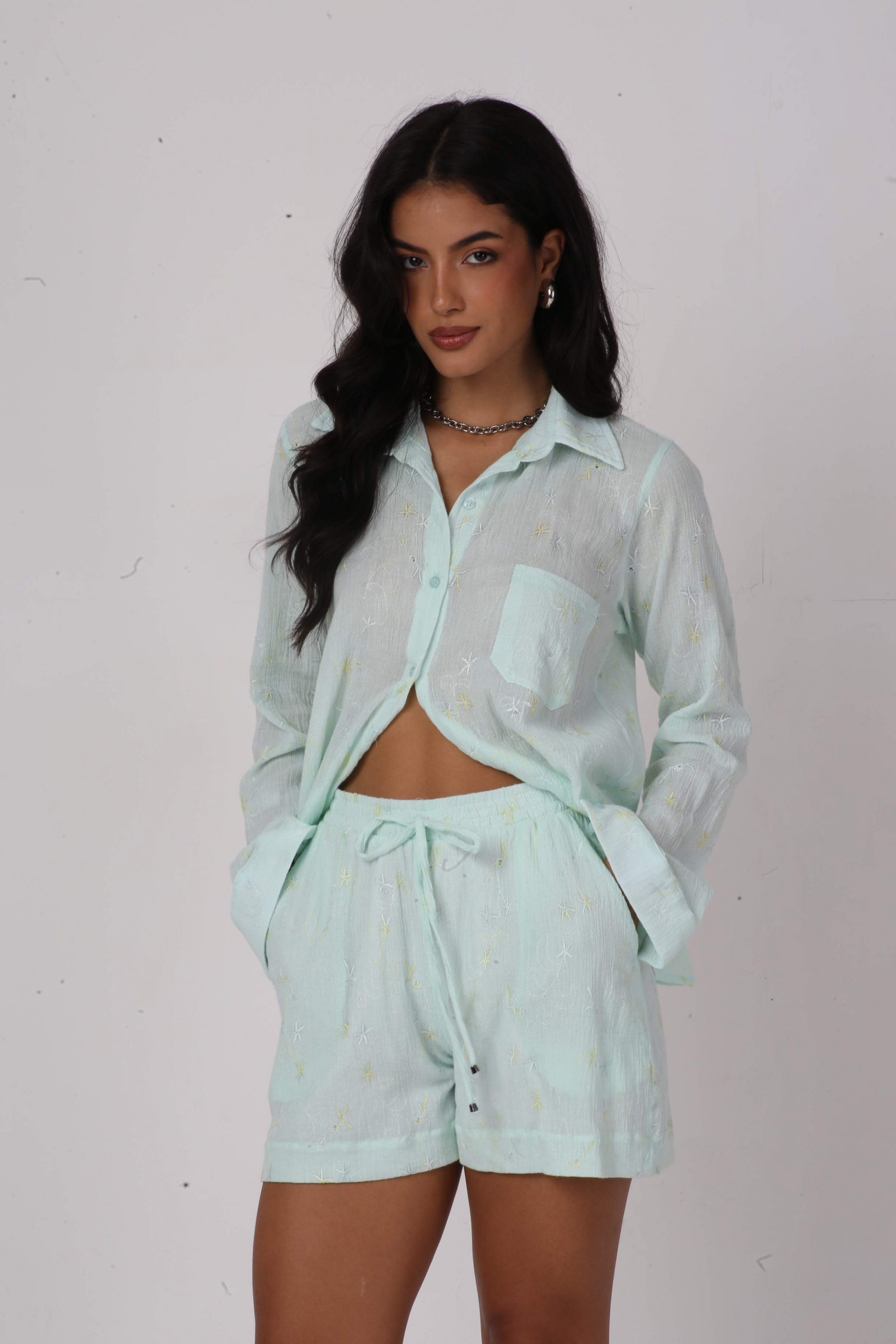Short Algodão Elástico Bia Verde Água