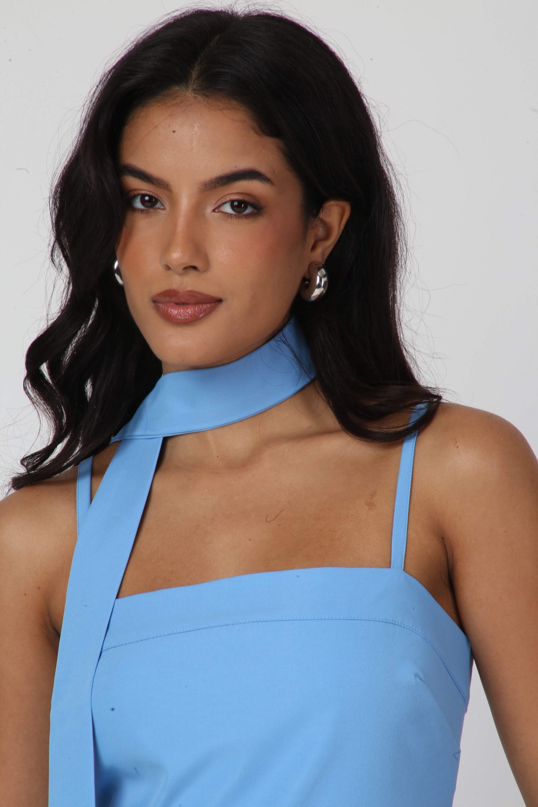 Vestido Midi Tricoline Aurora Azul