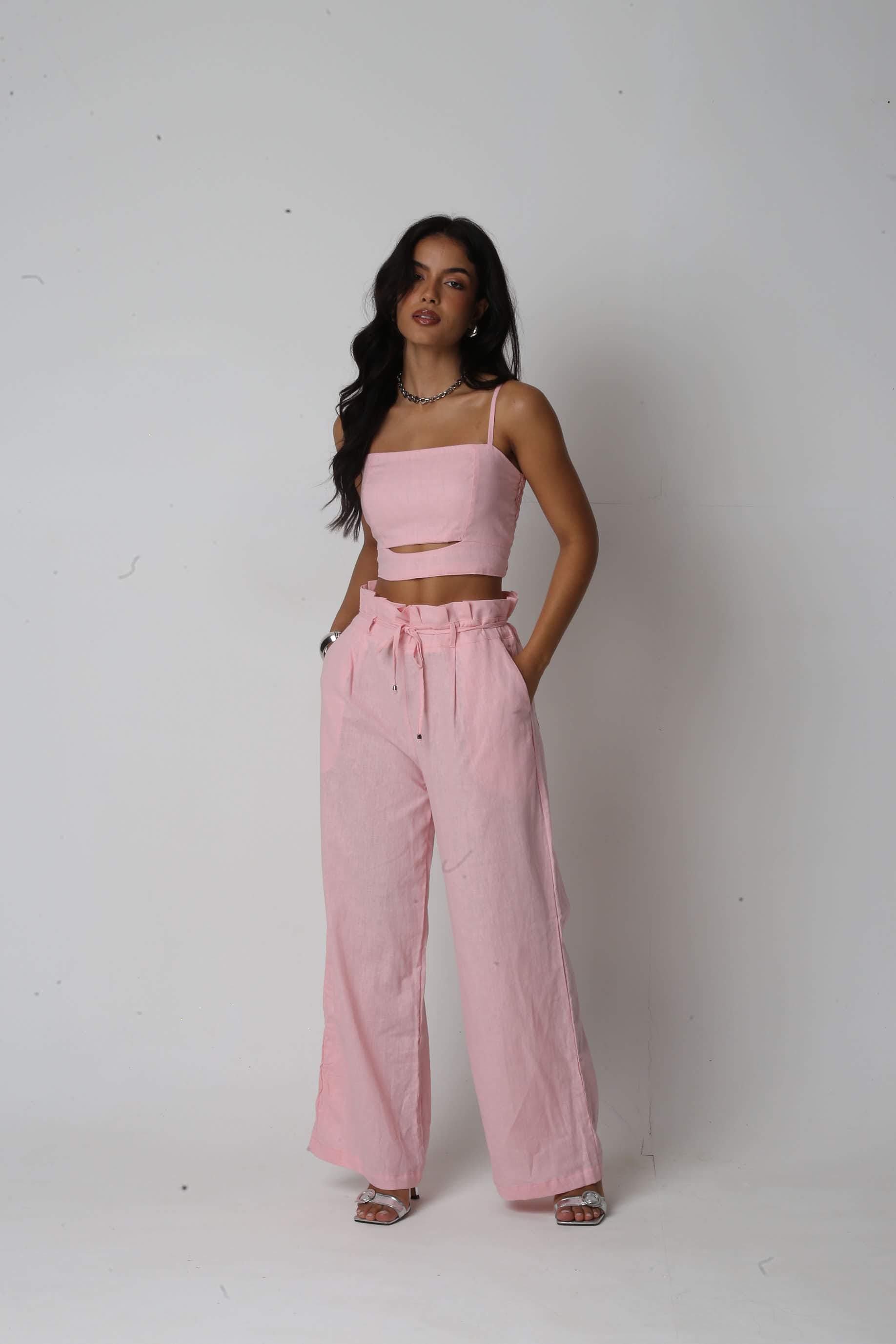 Calça Linho Renata Rosa Claro