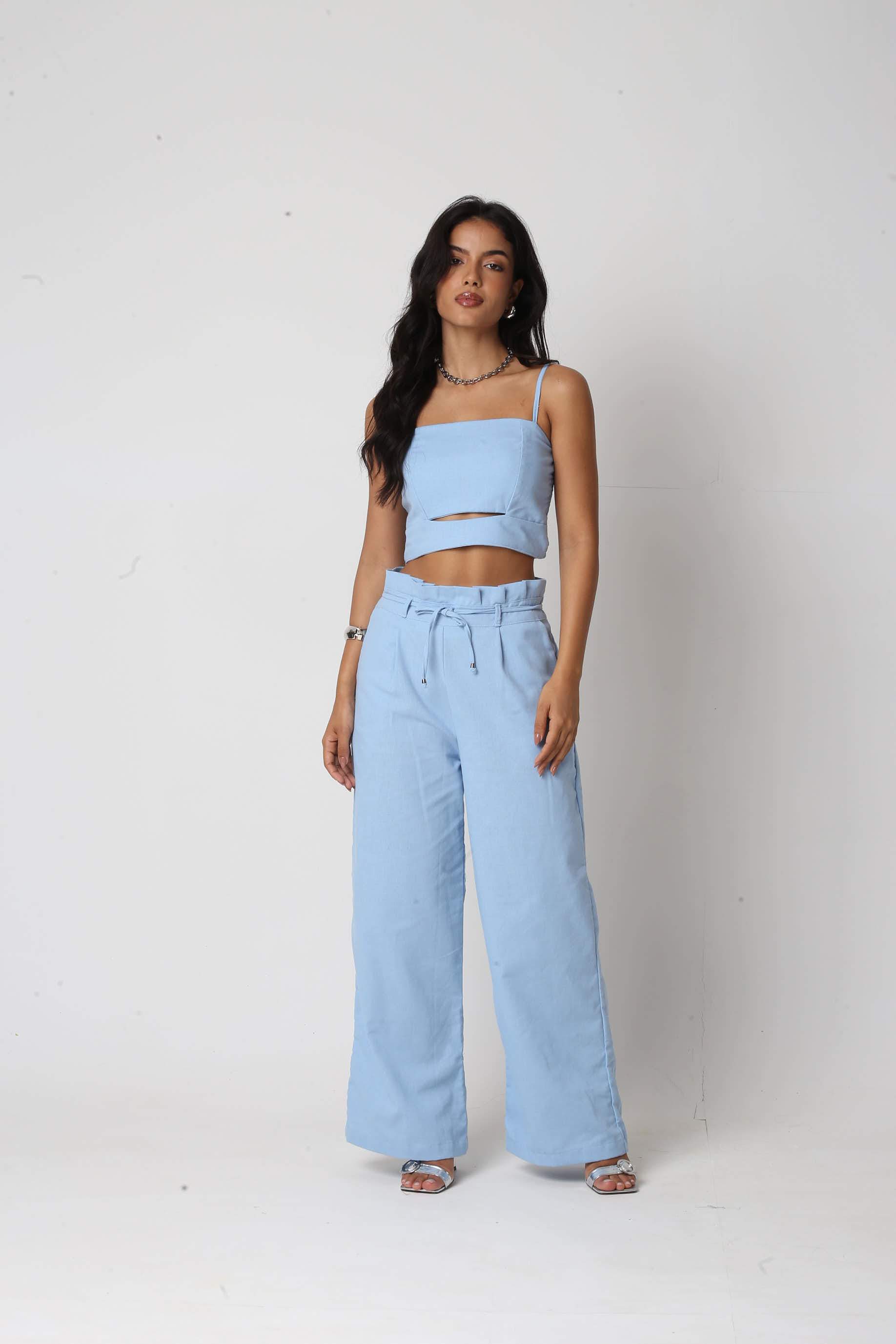 Calça Linho Renata Azul Claro
