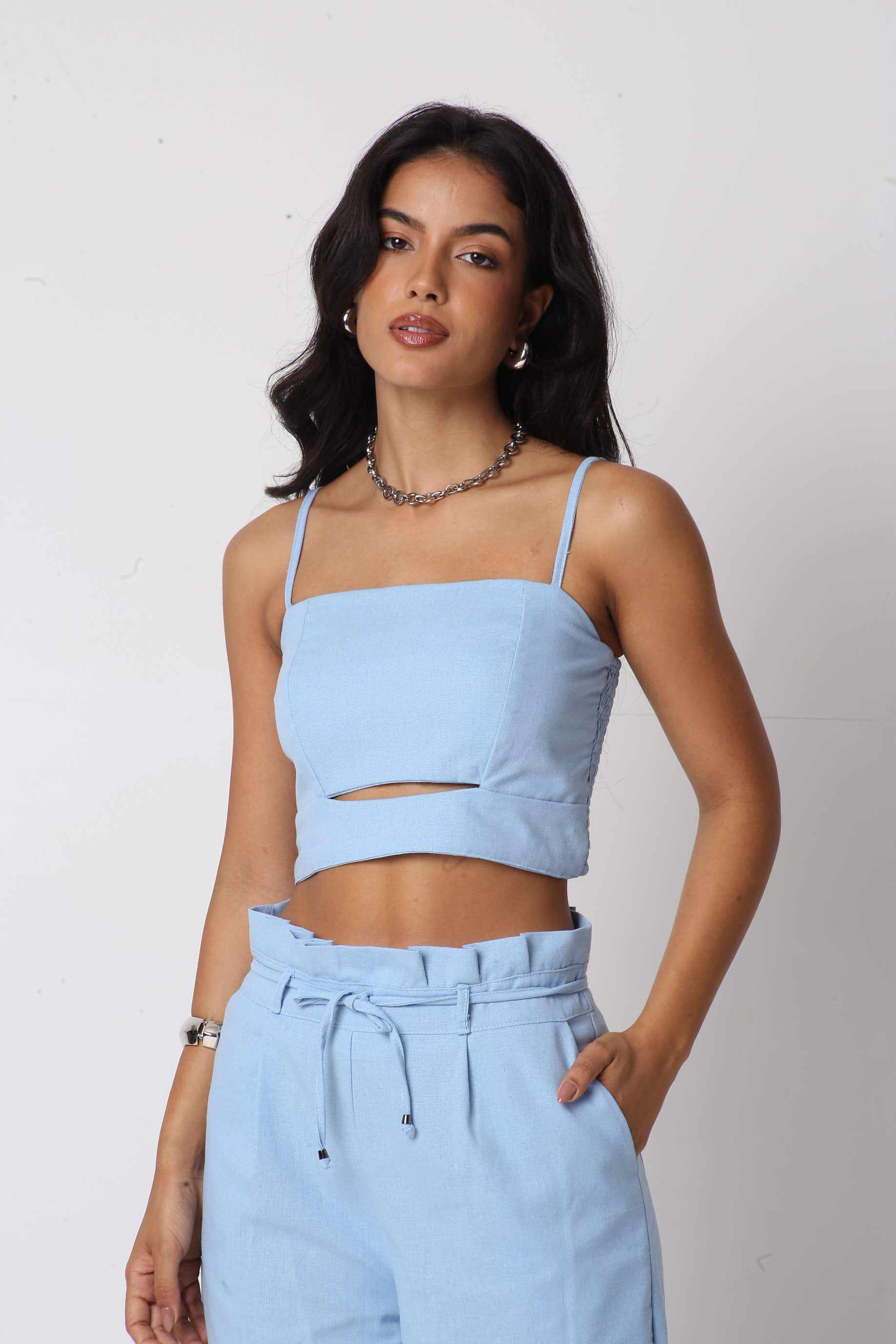 Cropped Linho Renata Azul Claro