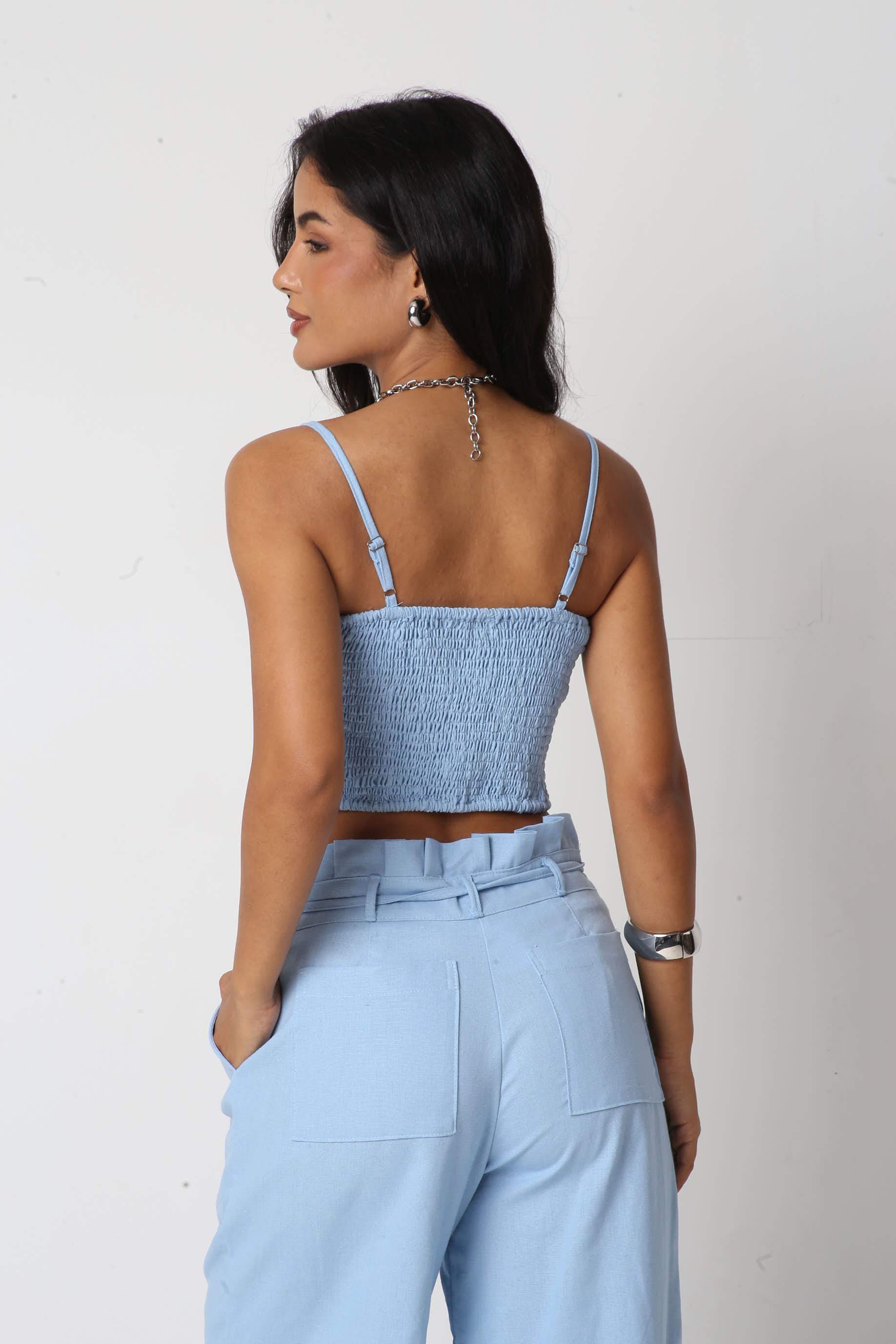 Cropped Linho Renata Azul Claro