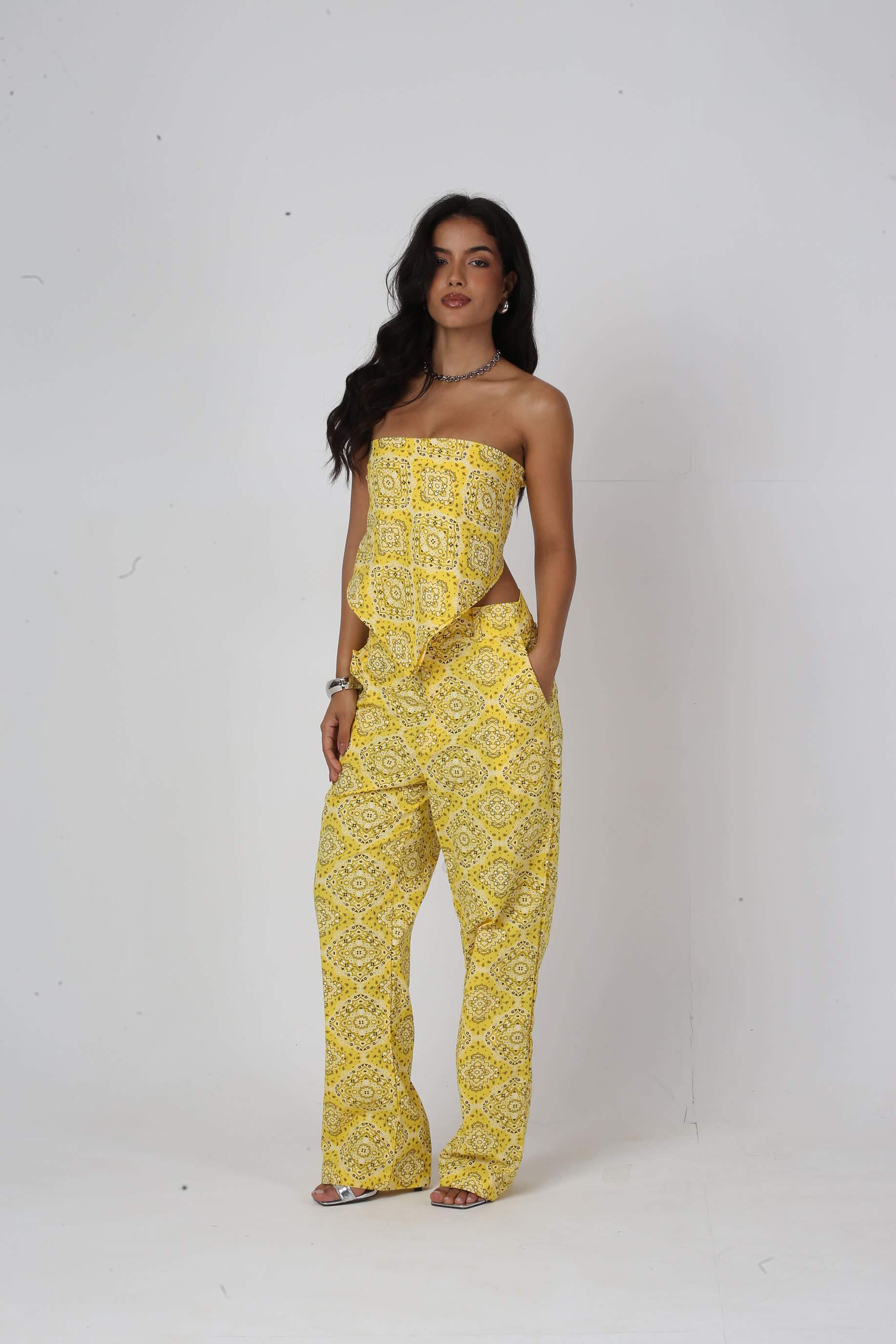 Calça Algodão Paisley Lídia Amarela