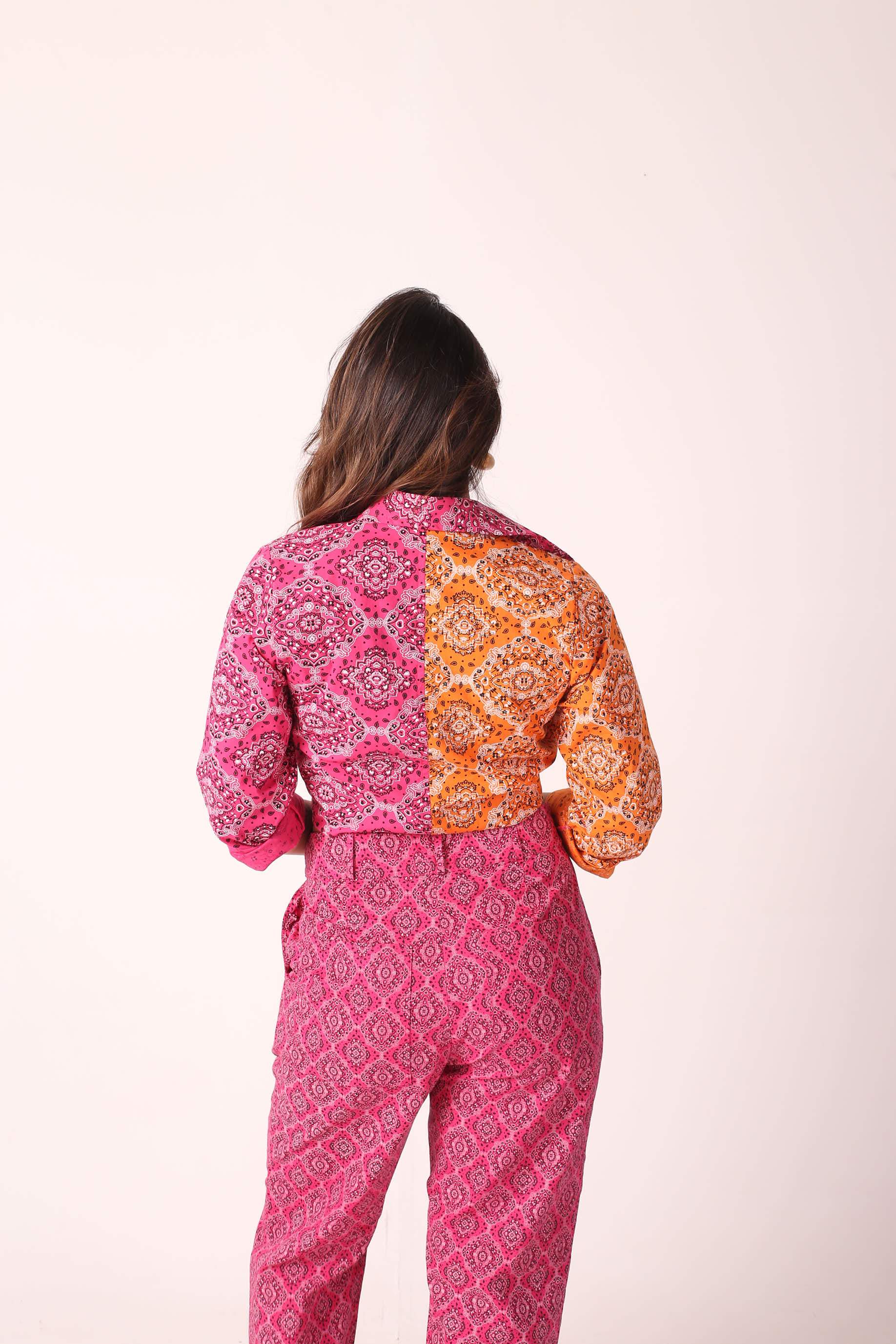 Camisa Algodão Paisley Lídia Rosa/Laranja