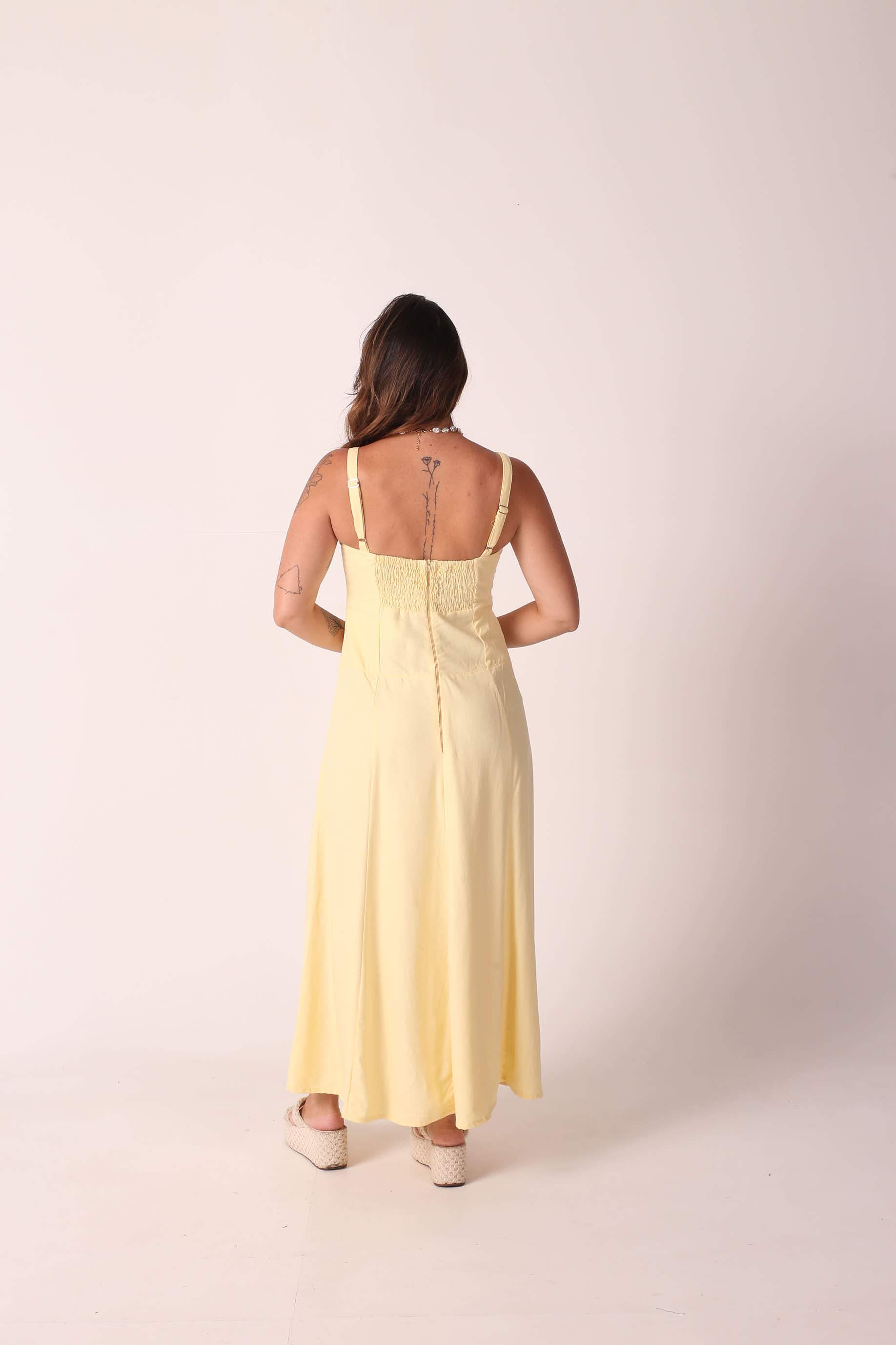 Vestido Linho Flora Amarelo Manteiga