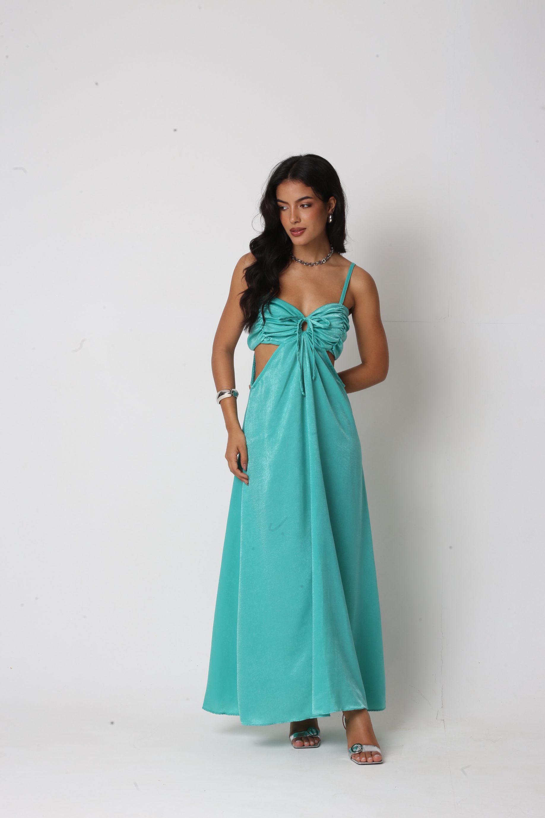 Vestido Acetinado Helena Verde
