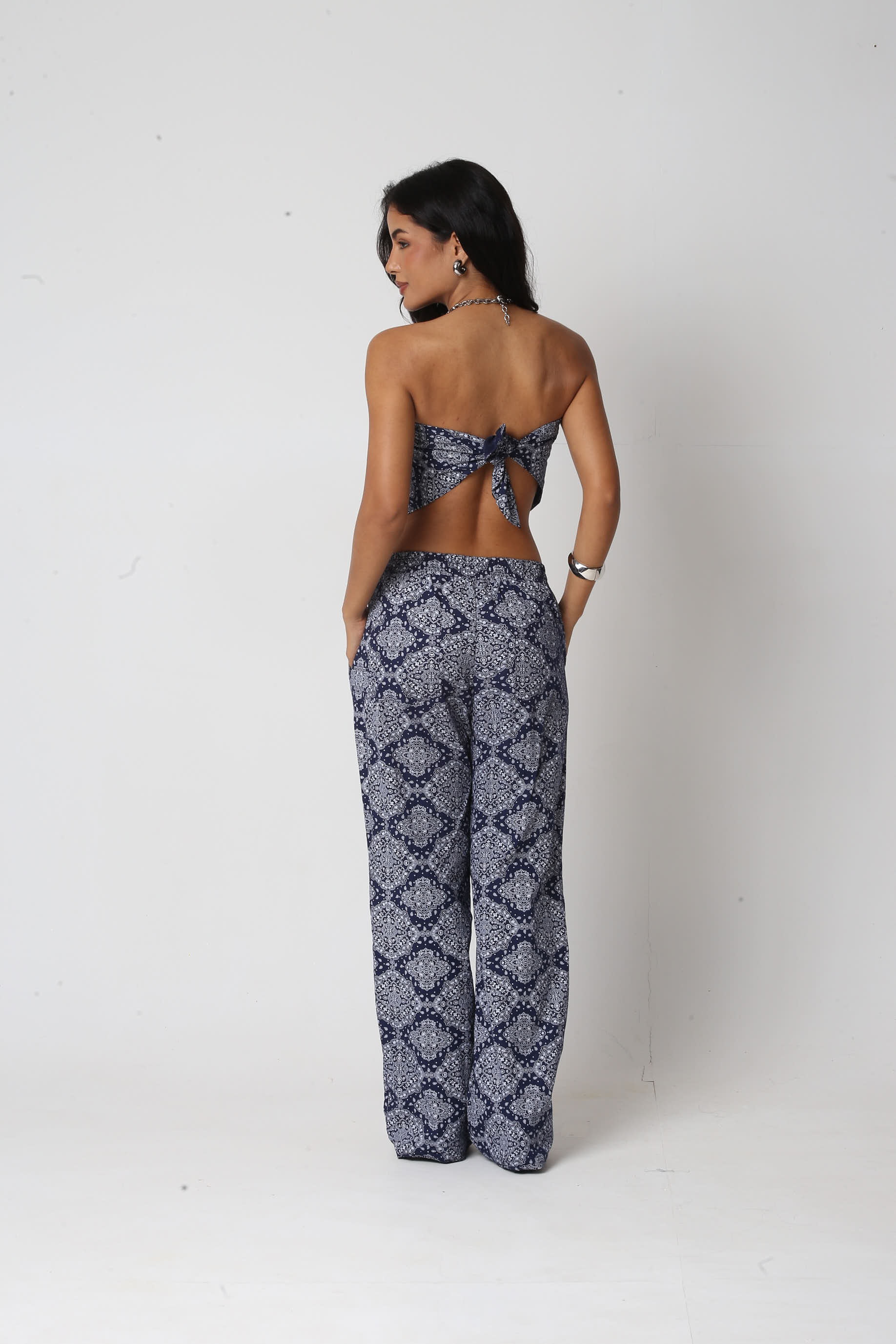 Calça Algodão Paisley Lídia Azul Marinho