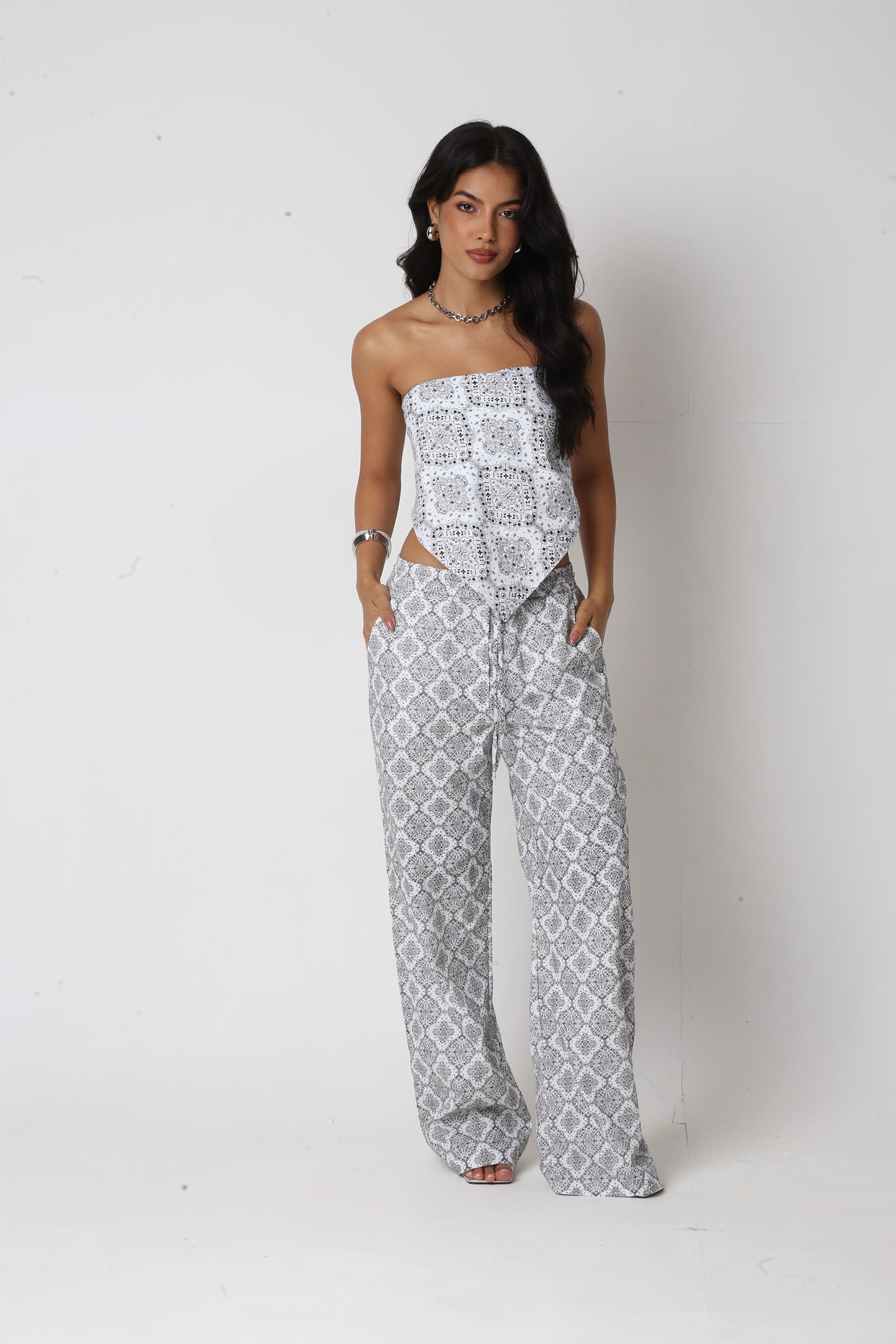 Calça Algodão Paisley Lídia Branco
